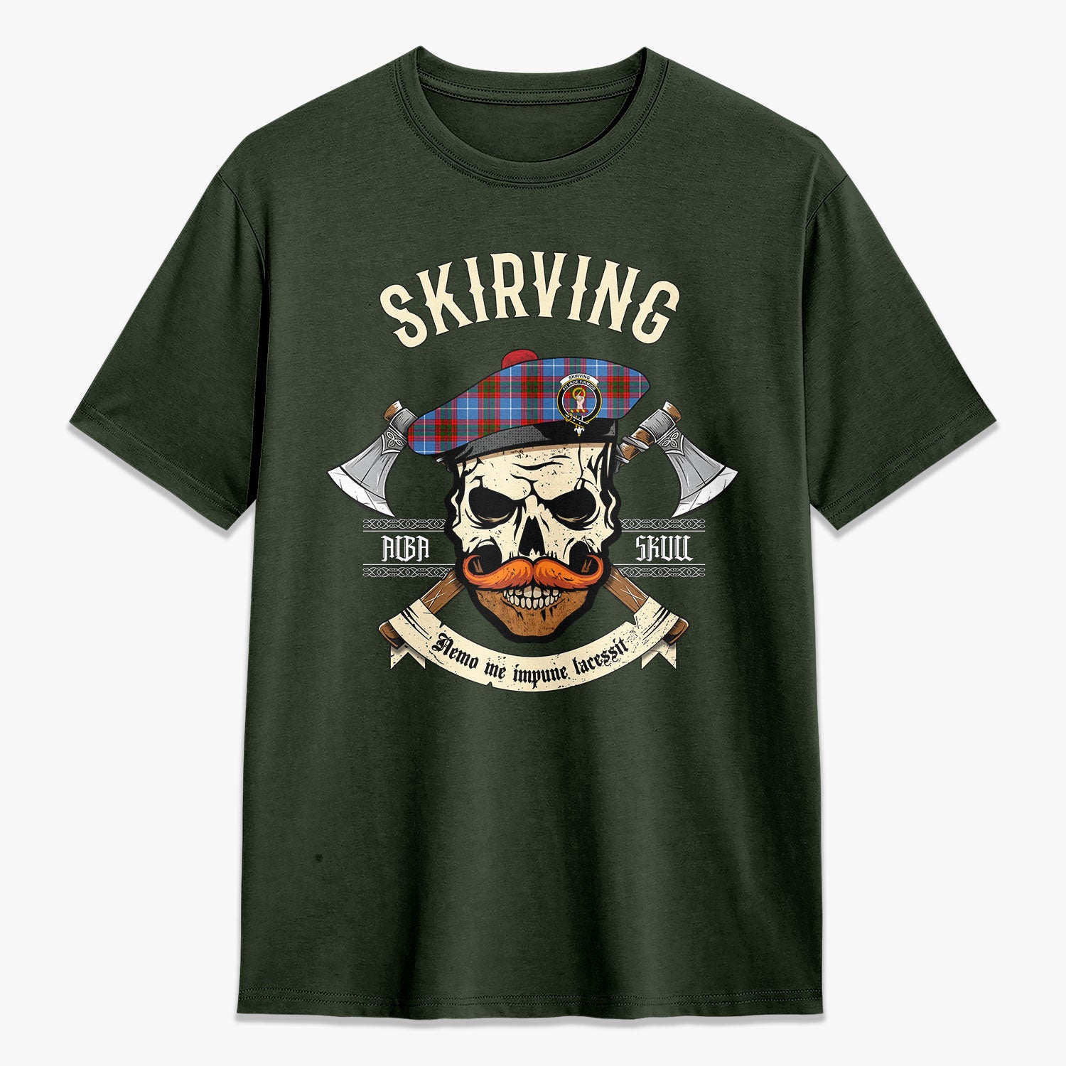 Skirving Tartan Crest 2D T-shirt - Alba Skull Style