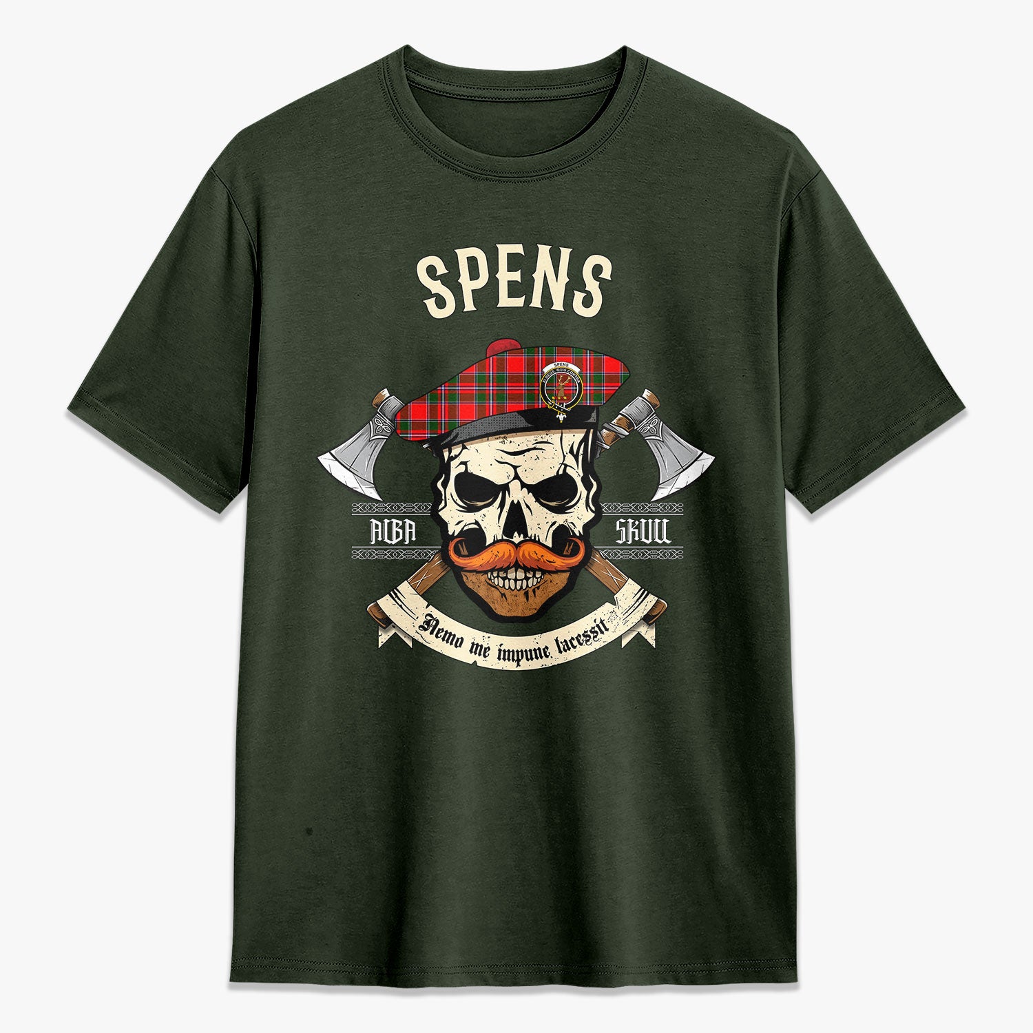 Spens (or Spence) Tartan Crest 2D T-shirt - Alba Skull Style