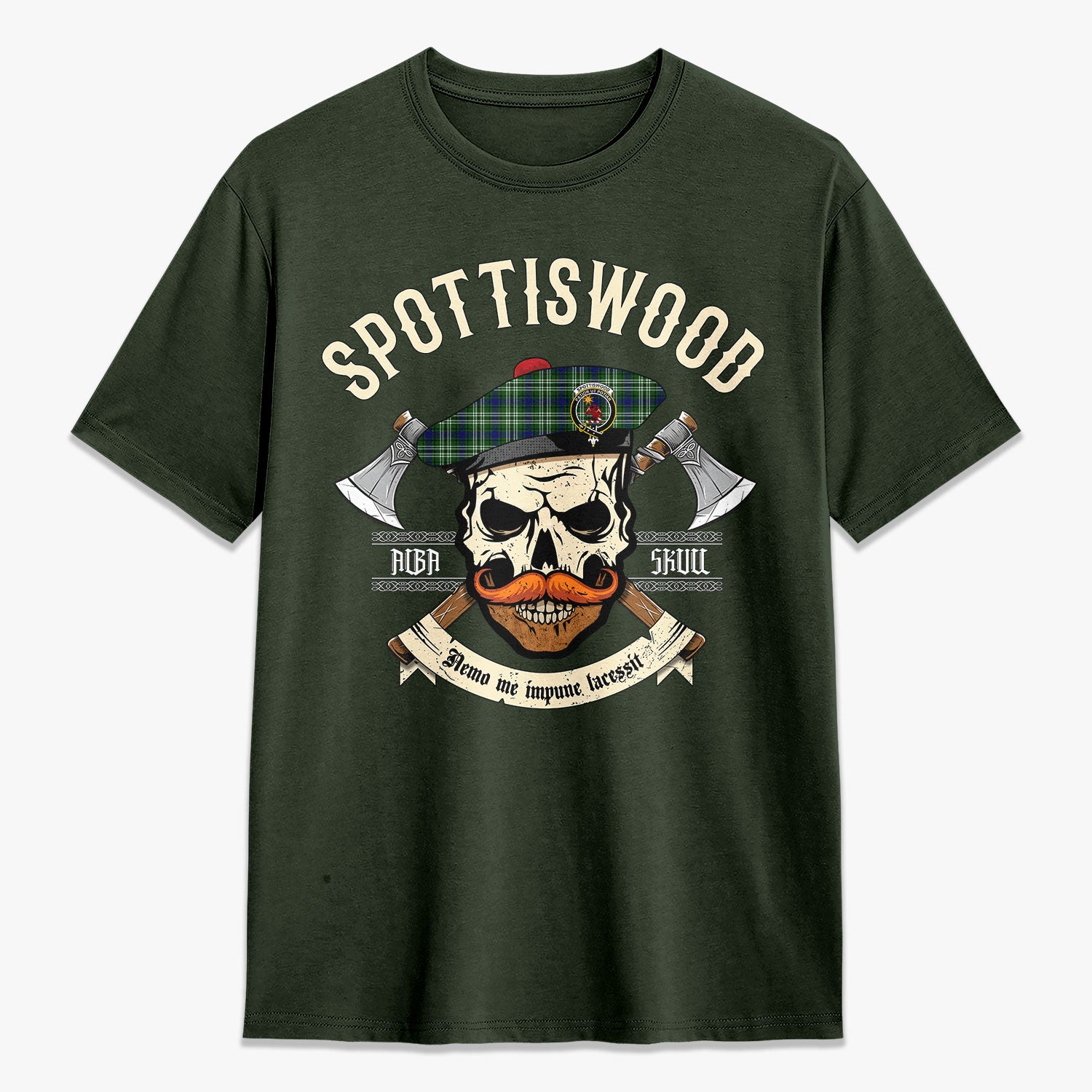 Spottiswood Tartan Crest 2D T-shirt - Alba Skull Style