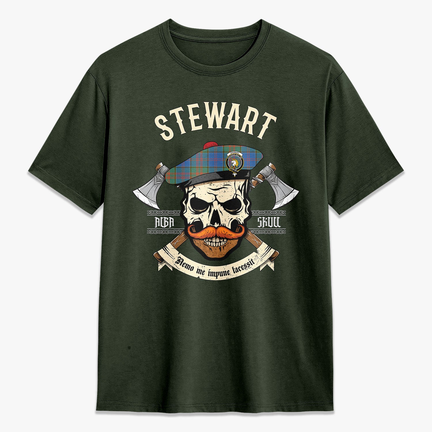 Stewart of Appin Hunting Ancient Tartan Crest 2D T-shirt - Alba Skull Style