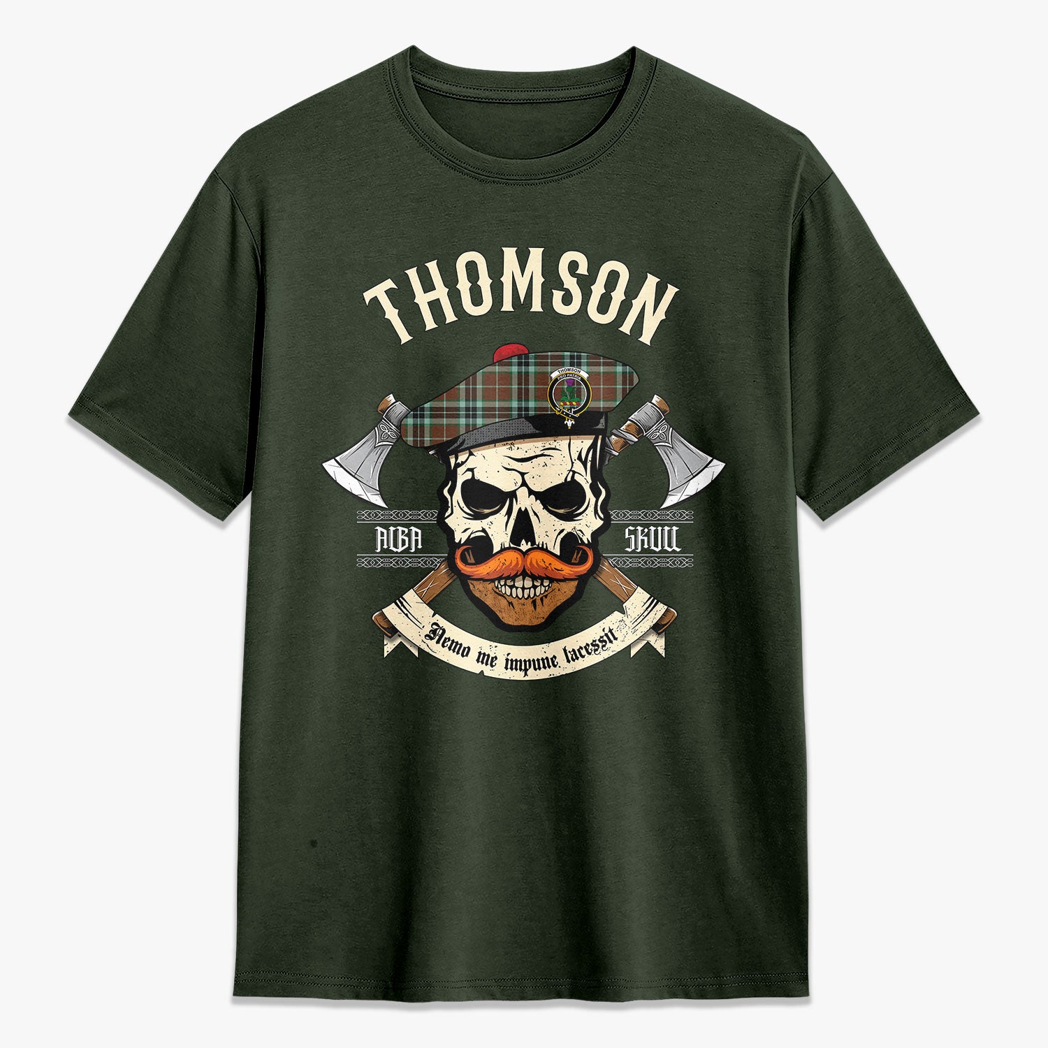 Thomson Hunting Modern Tartan Crest 2D T-shirt - Alba Skull Style