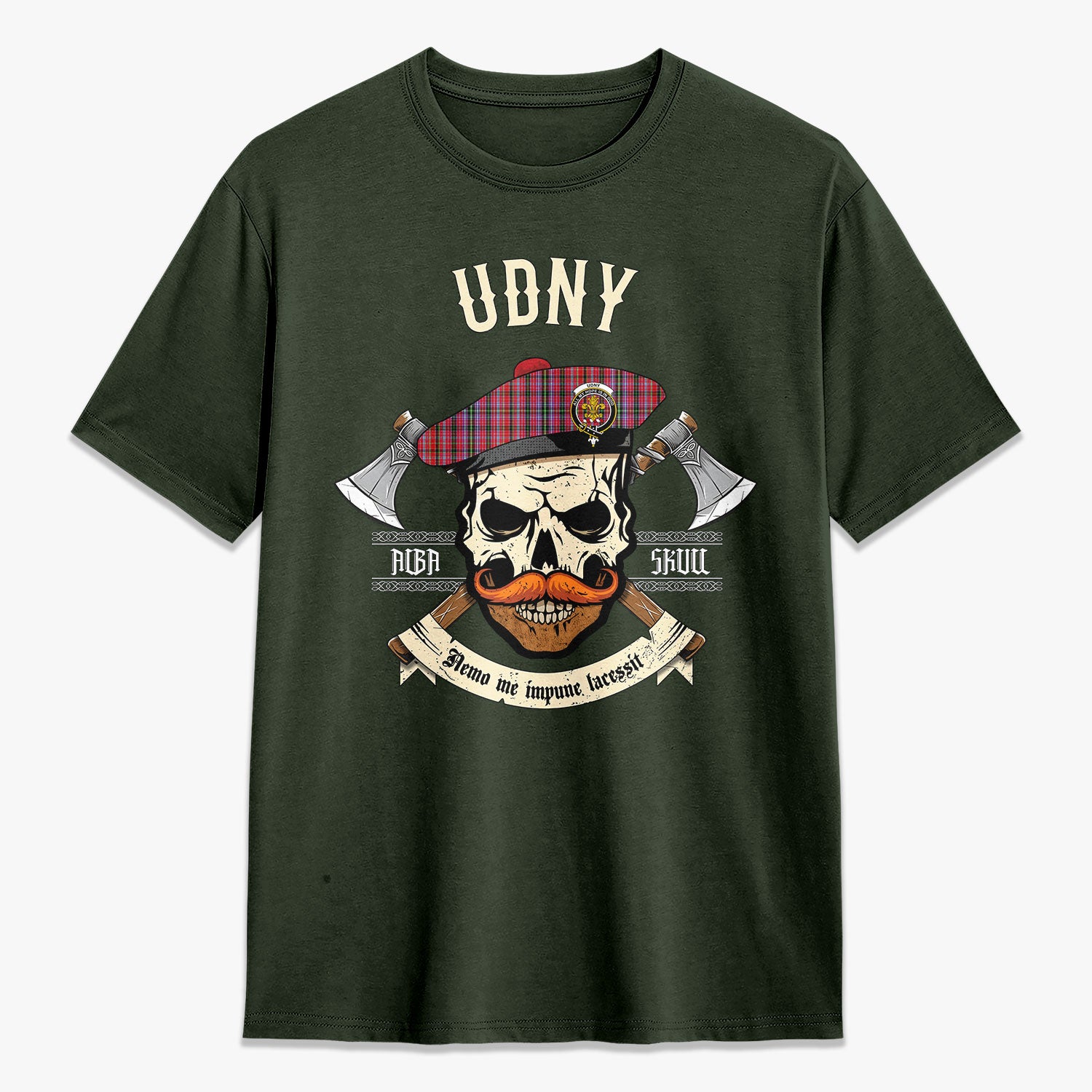 Udny Tartan Crest 2D T-shirt - Alba Skull Style