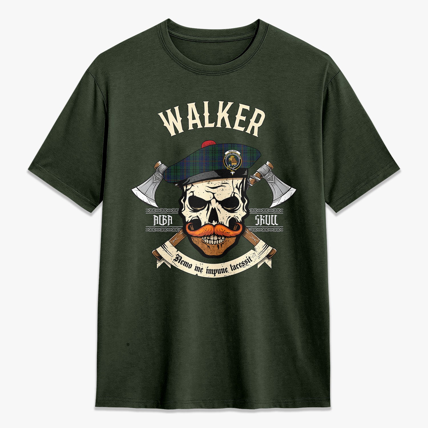 Walker Hunting Tartan Crest 2D T-shirt - Alba Skull Style