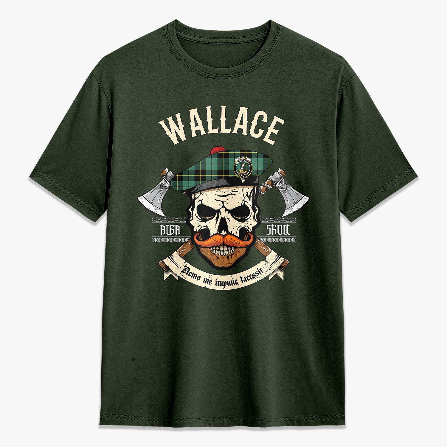 Wallace Hunting Ancient Tartan Crest 2D T-shirt - Alba Skull Style