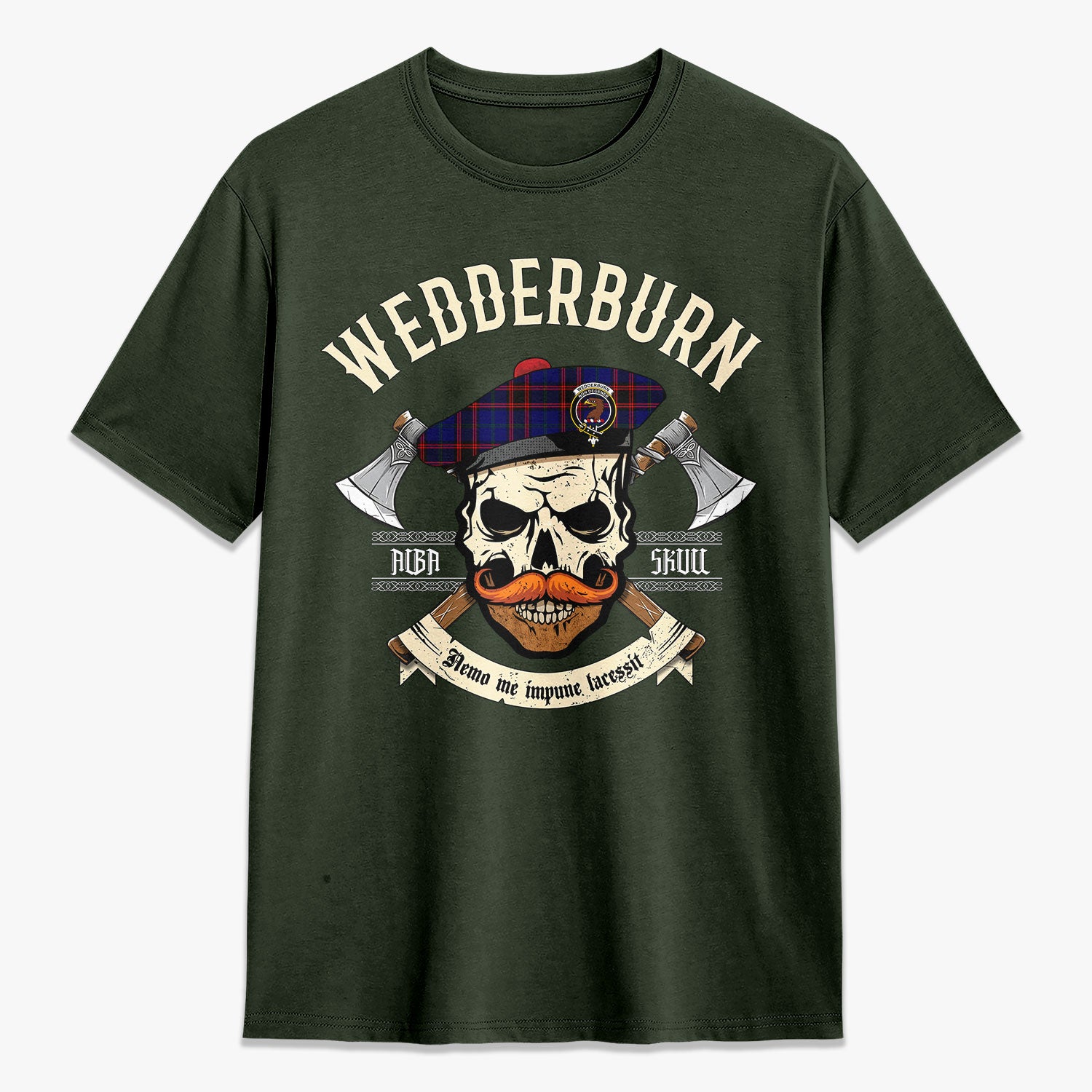 Wedderburn Tartan Crest 2D T-shirt - Alba Skull Style