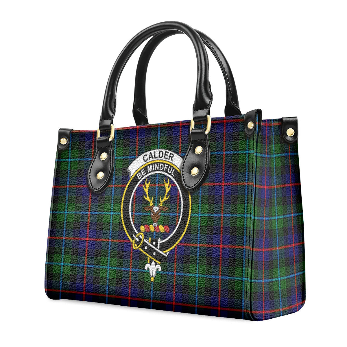 Calder Tartan Crest Leather Handbag