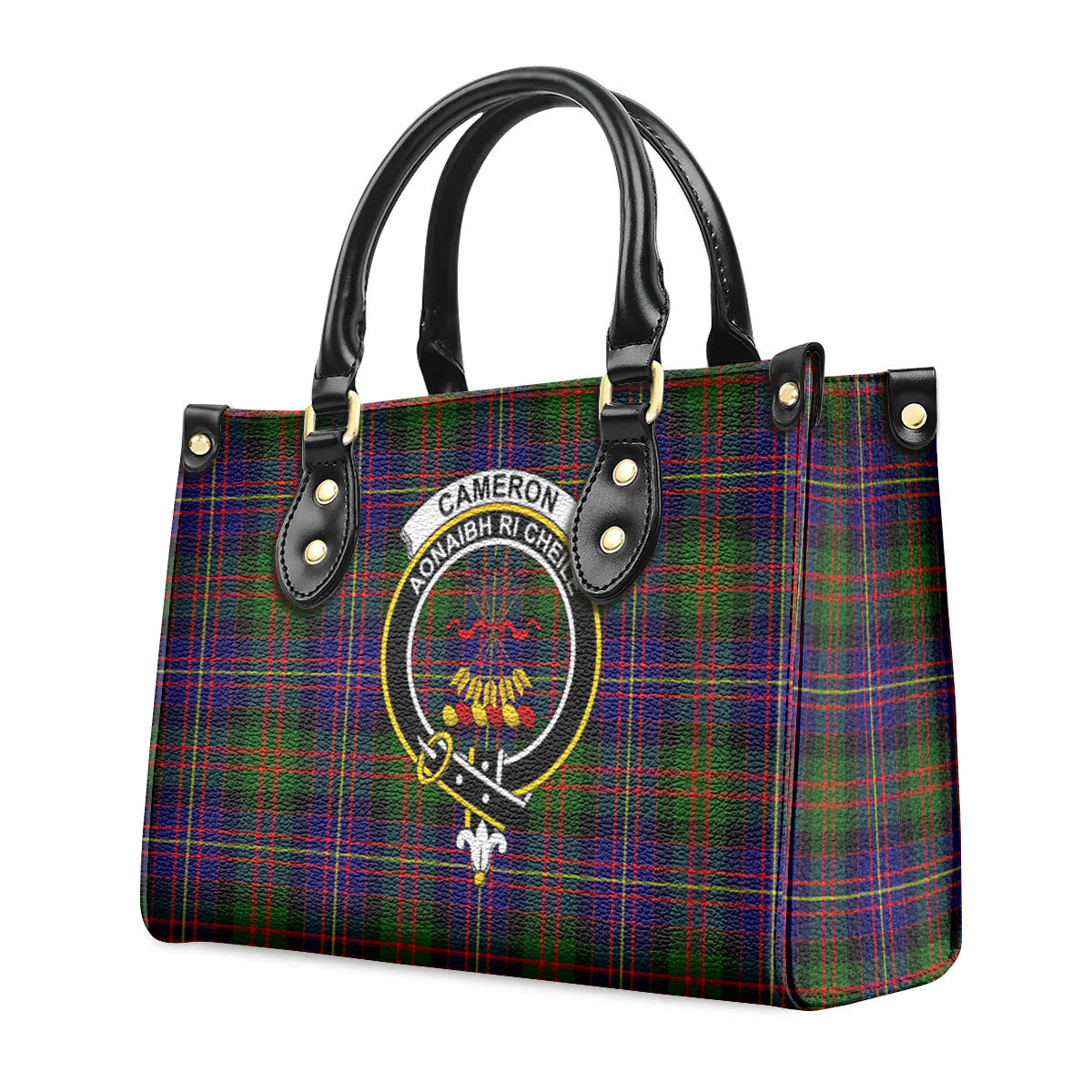 Cameron of Erracht Modern Tartan Crest Leather Handbag