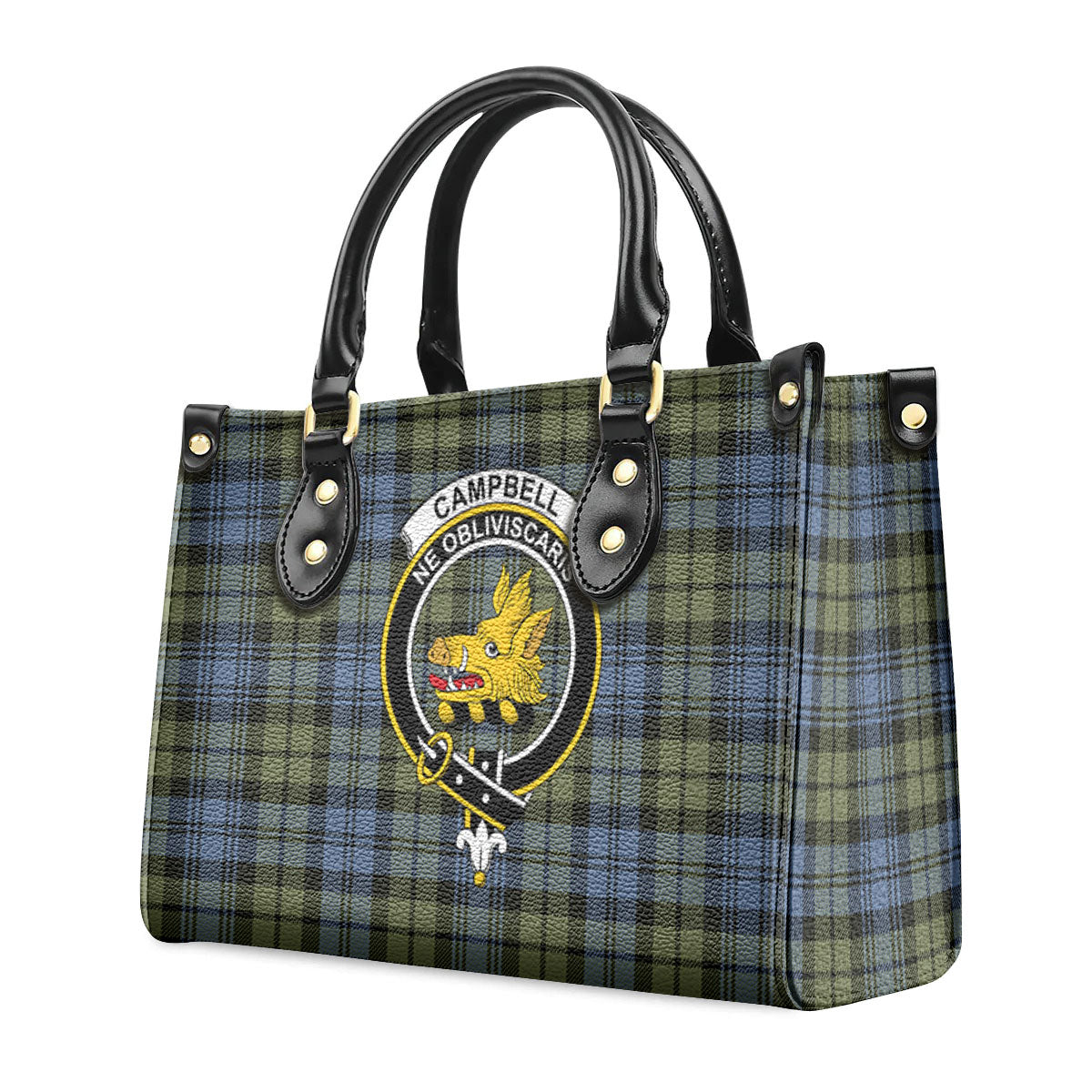 Campbell Faded Tartan Crest Leather Handbag