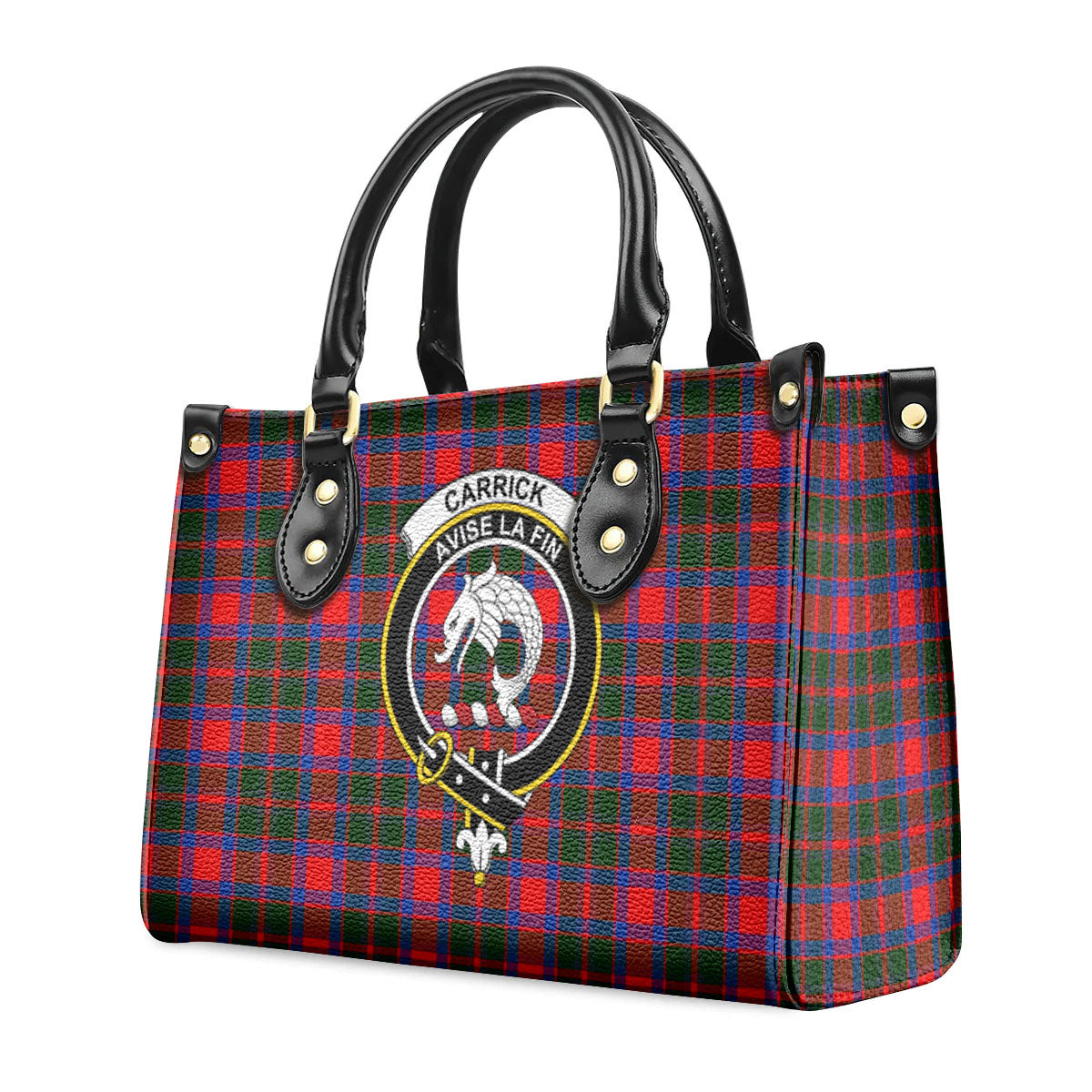 Carrick District Tartan Crest Leather Handbag