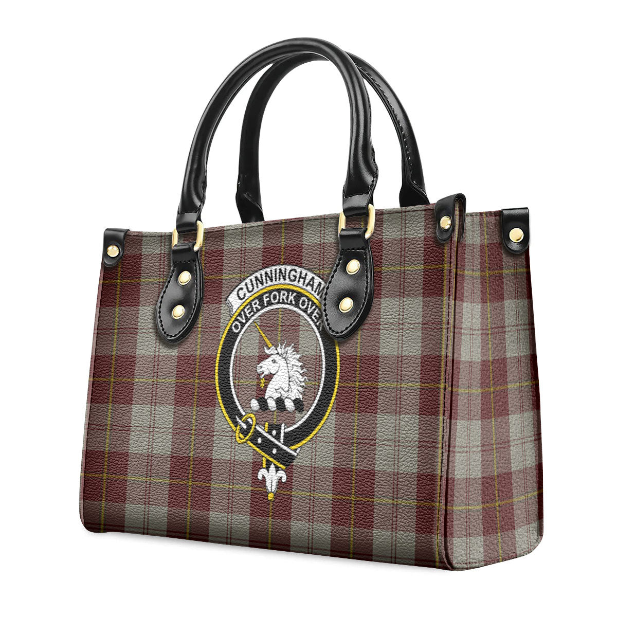 Cunningham Burgundy Dancers Tartan Crest Leather Handbag