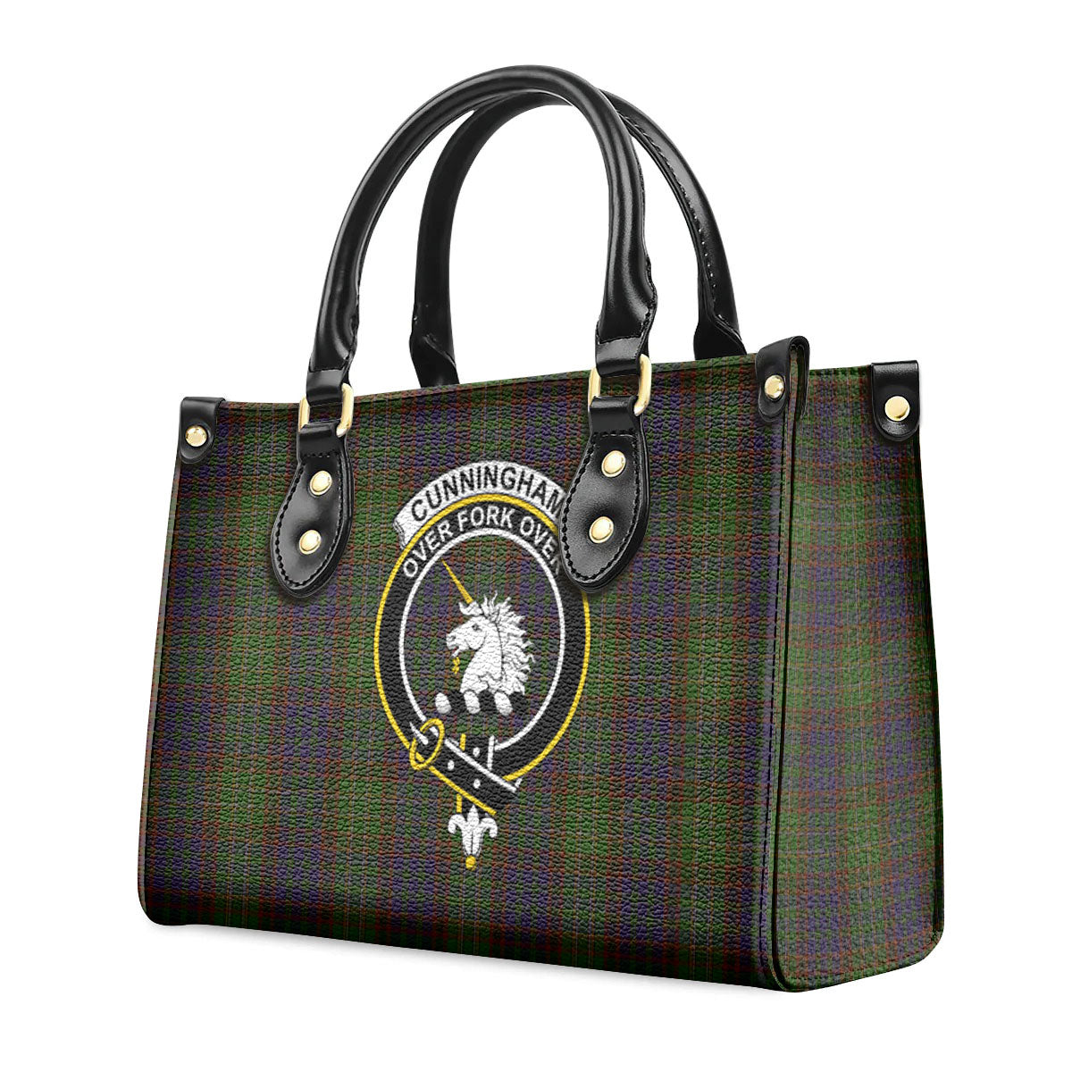 Cunningham Hunting Modern Tartan Crest Leather Handbag