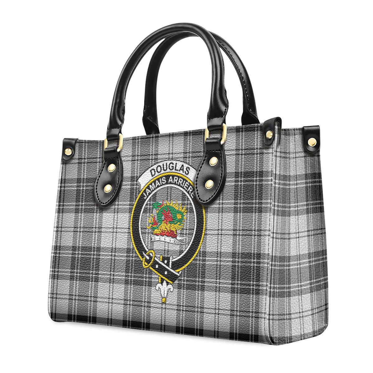 Douglas Grey Modern Tartan Crest Leather Handbag