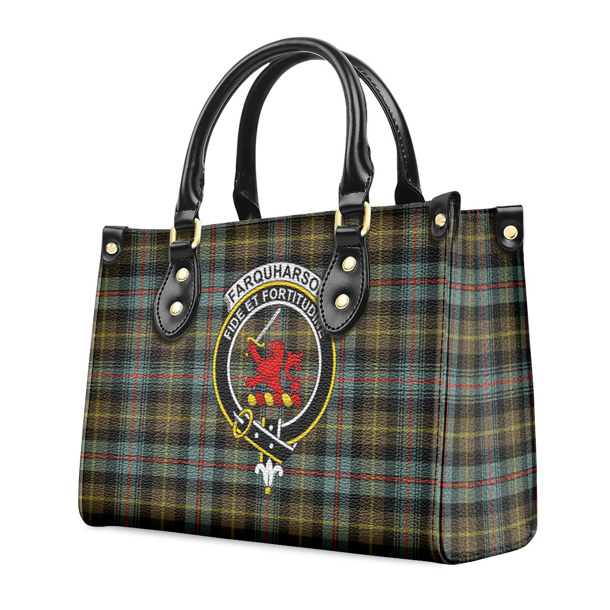 Farquharson Weathered Tartan Crest Leather Handbag