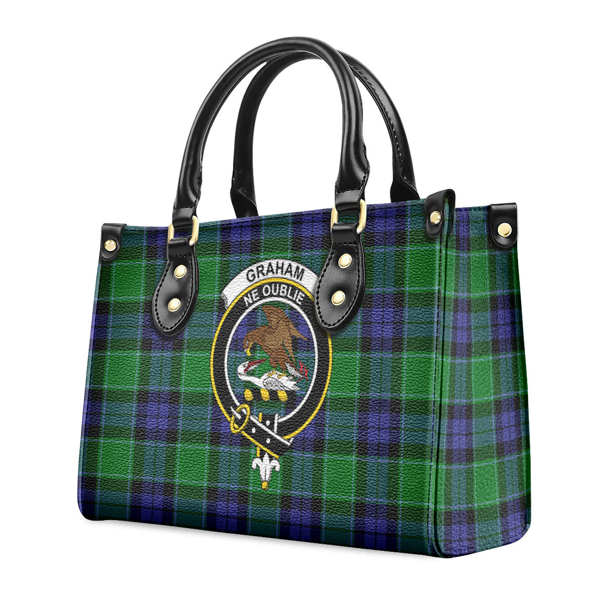 Graham of Menteith Modern Tartan Crest Leather Handbag