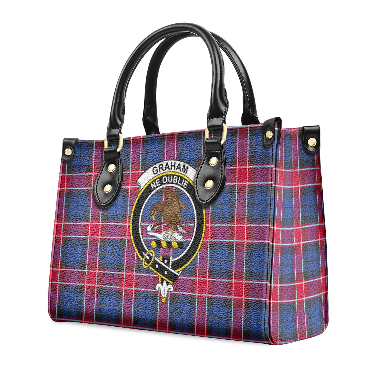 Graham of Menteith Red Tartan Crest Leather Handbag