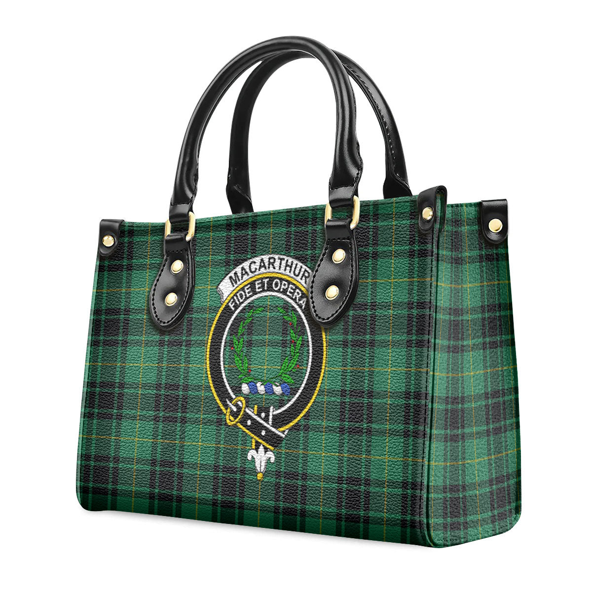 MacArthur Ancient Tartan Crest Leather Handbag