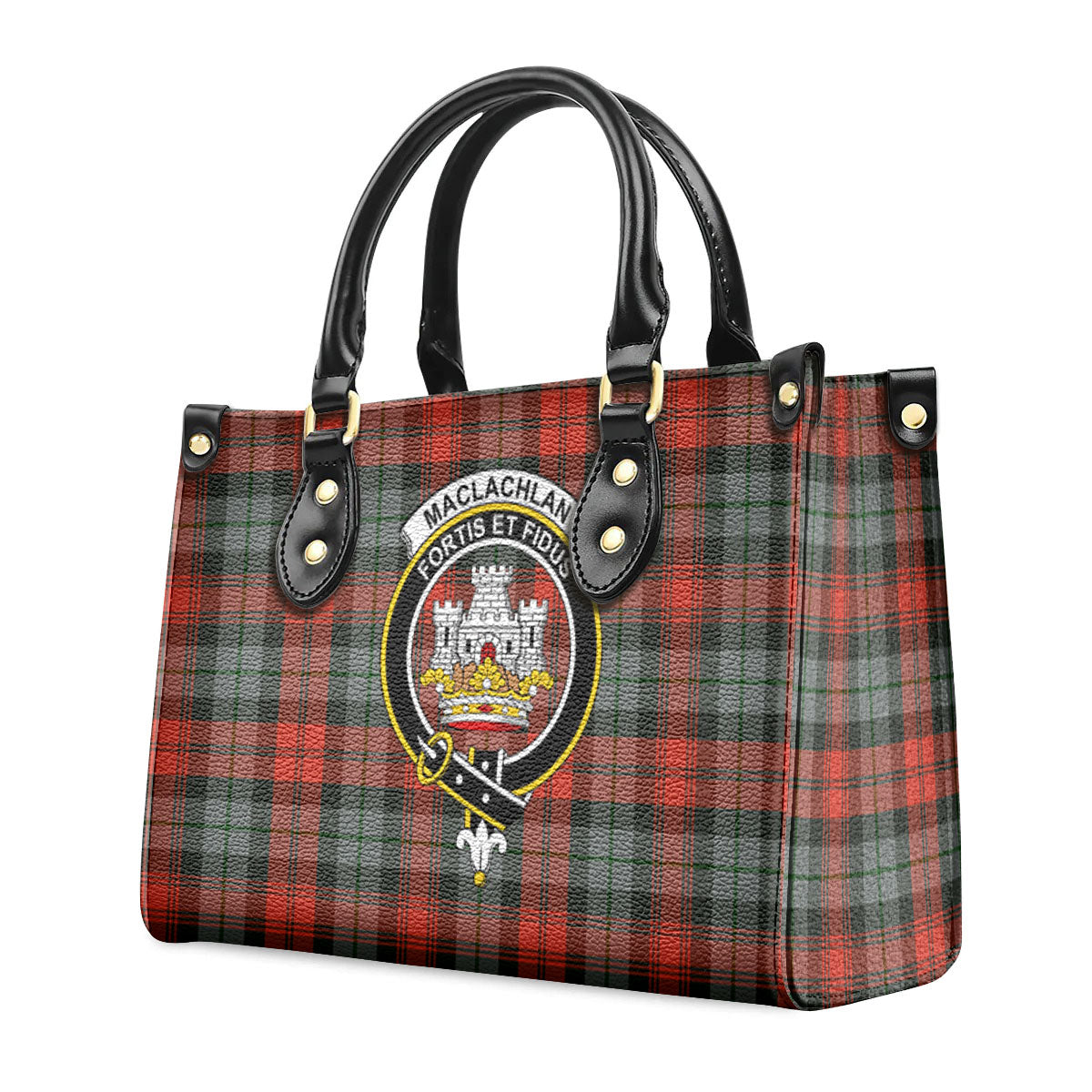 MacLachlan Weathered Tartan Crest Leather Handbag