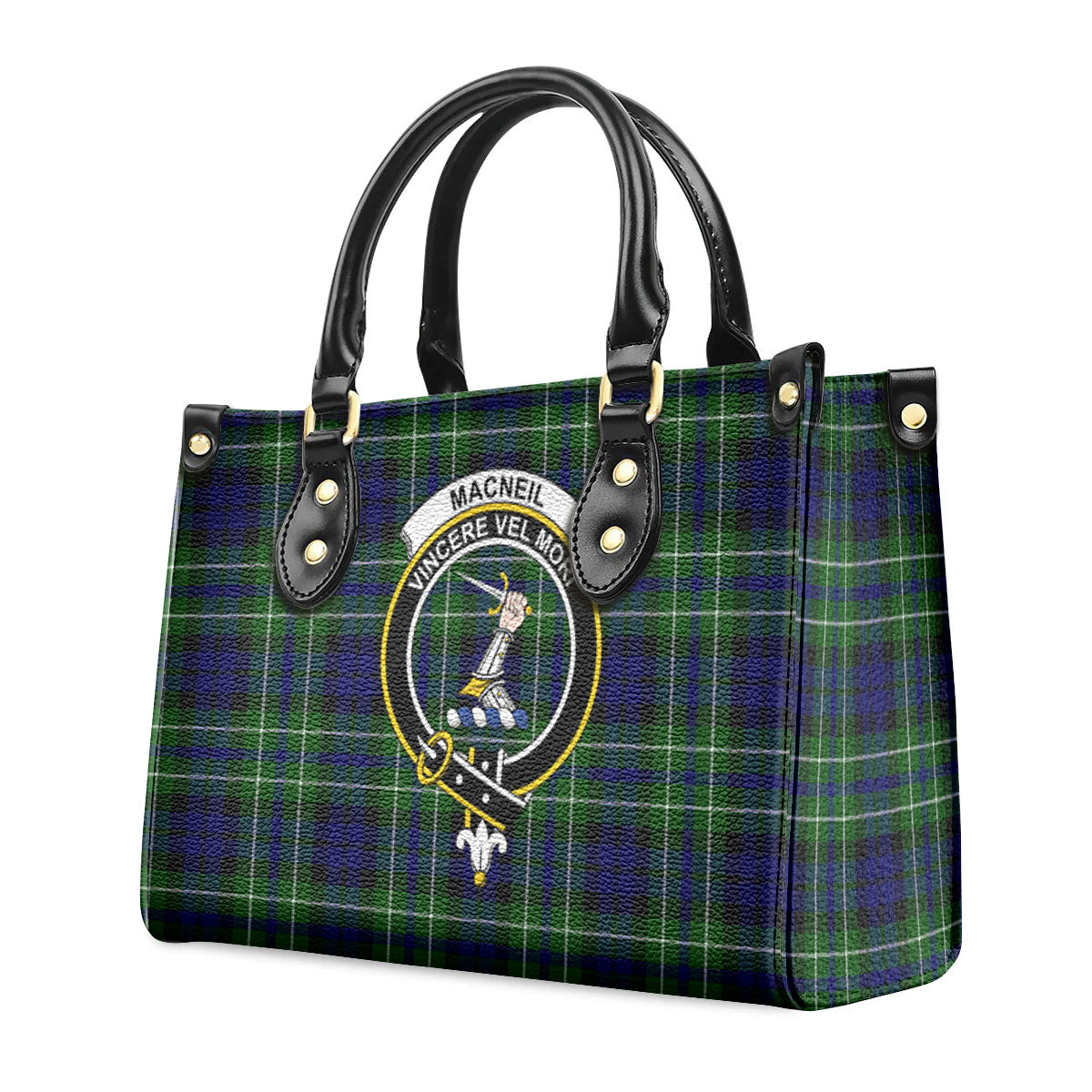 MacNeil of Colonsay Modern Tartan Crest Leather Handbag