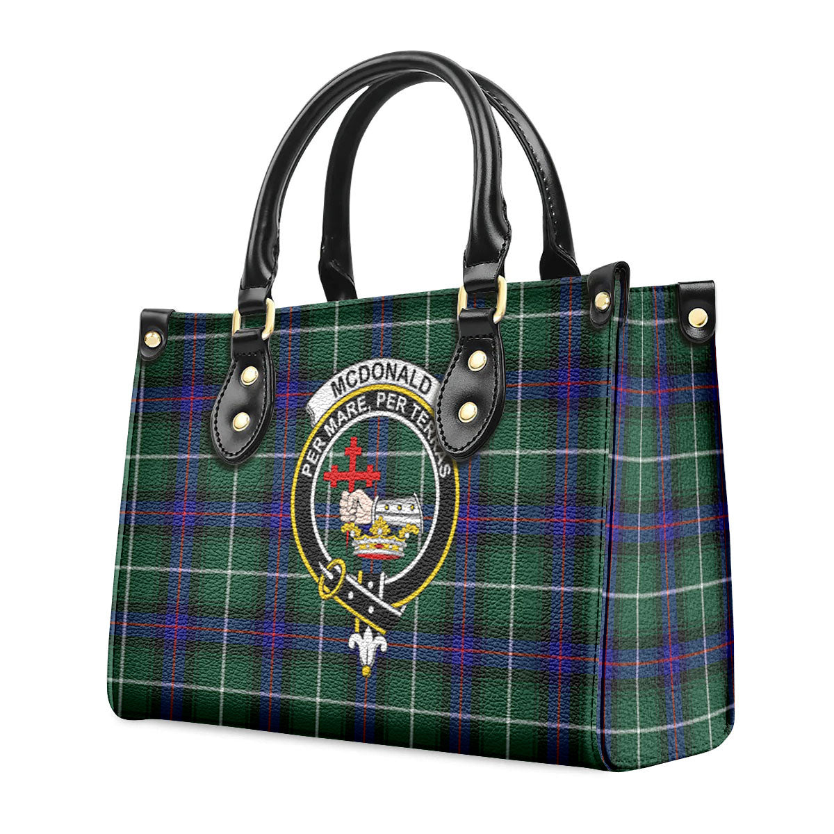 McDonald of the Isles Hunting Modern Tartan Crest Leather Handbag