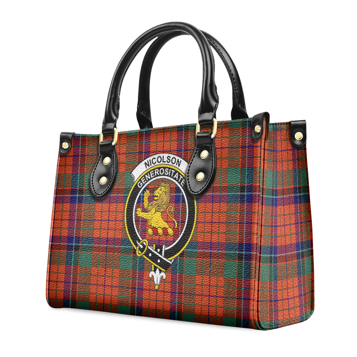 Nicolson Ancient Old Tartan Crest Leather Handbag