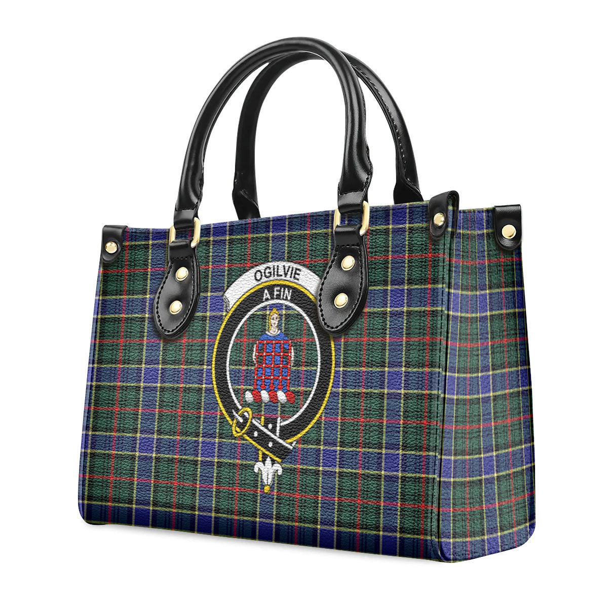 Ogilvie Hunting Modern Tartan Crest Leather Handbag