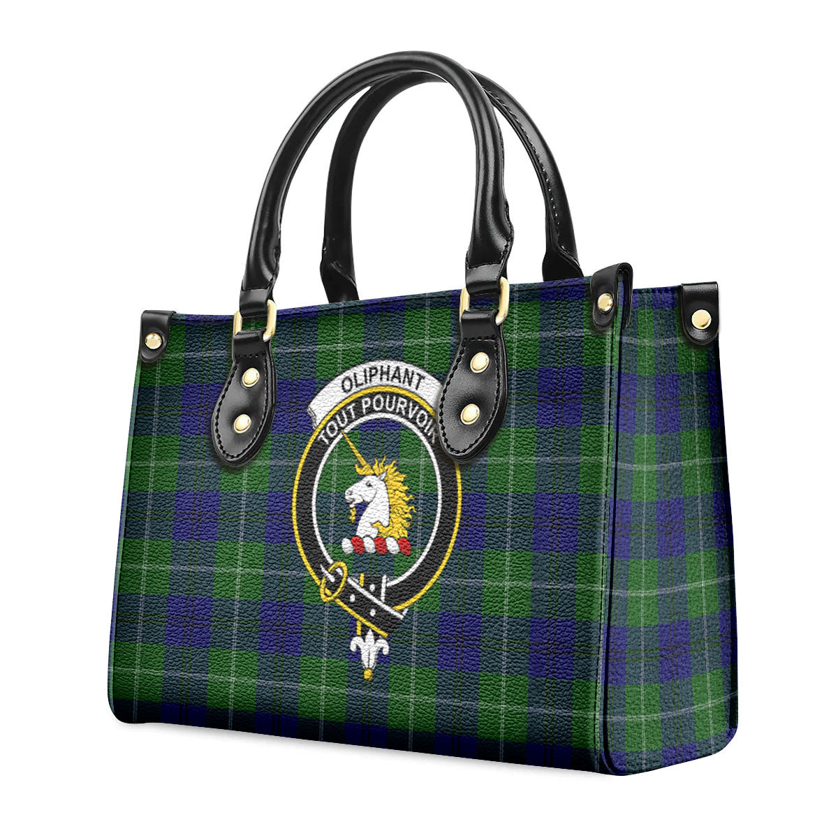 Oliphant Modern Tartan Crest Leather Handbag