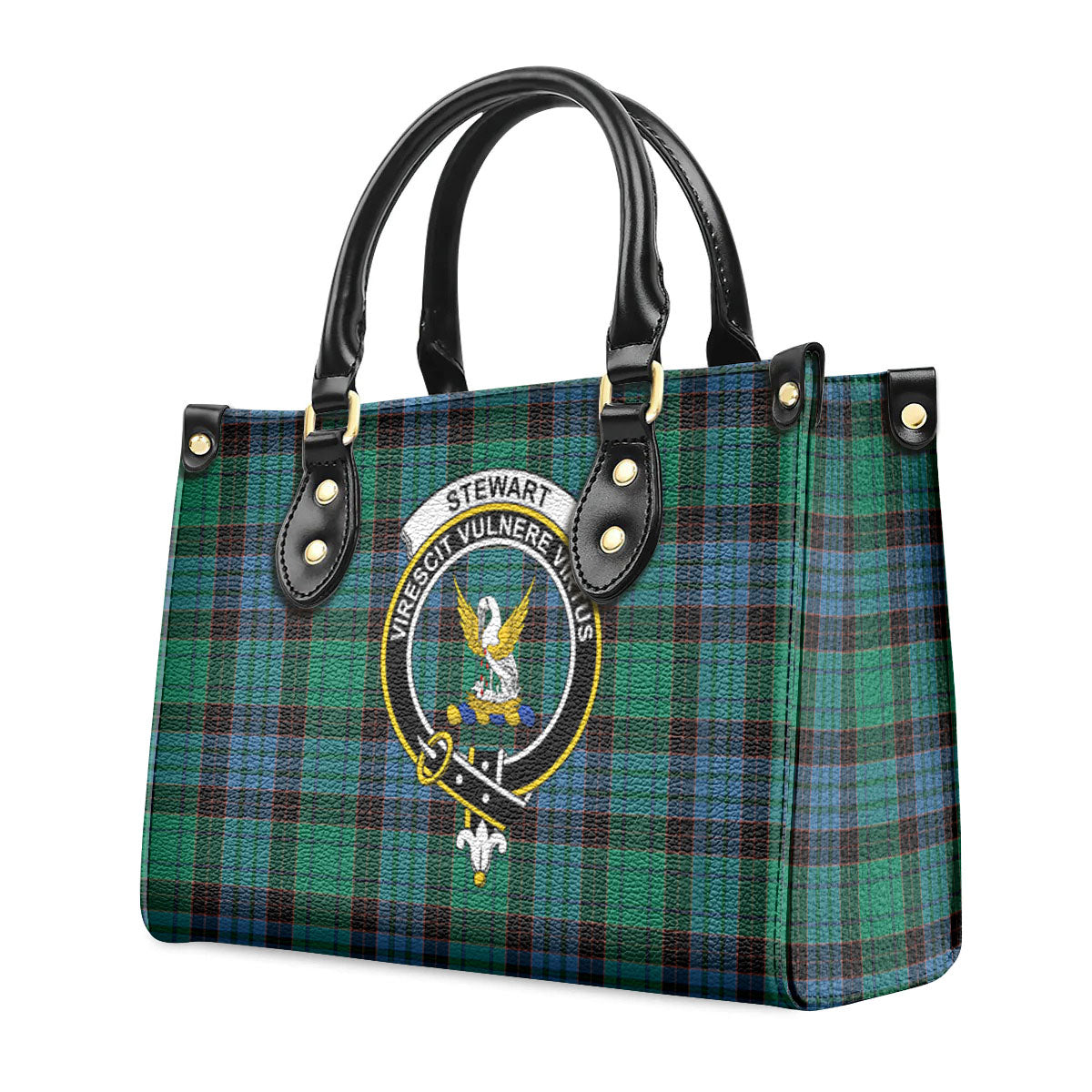 Stewart Old Ancient Tartan Crest Leather Handbag