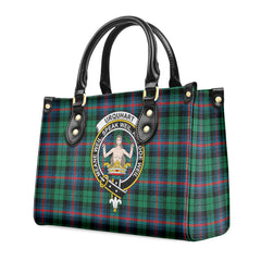 Urquhart Broad Red Ancient Tartan Crest Leather Handbag