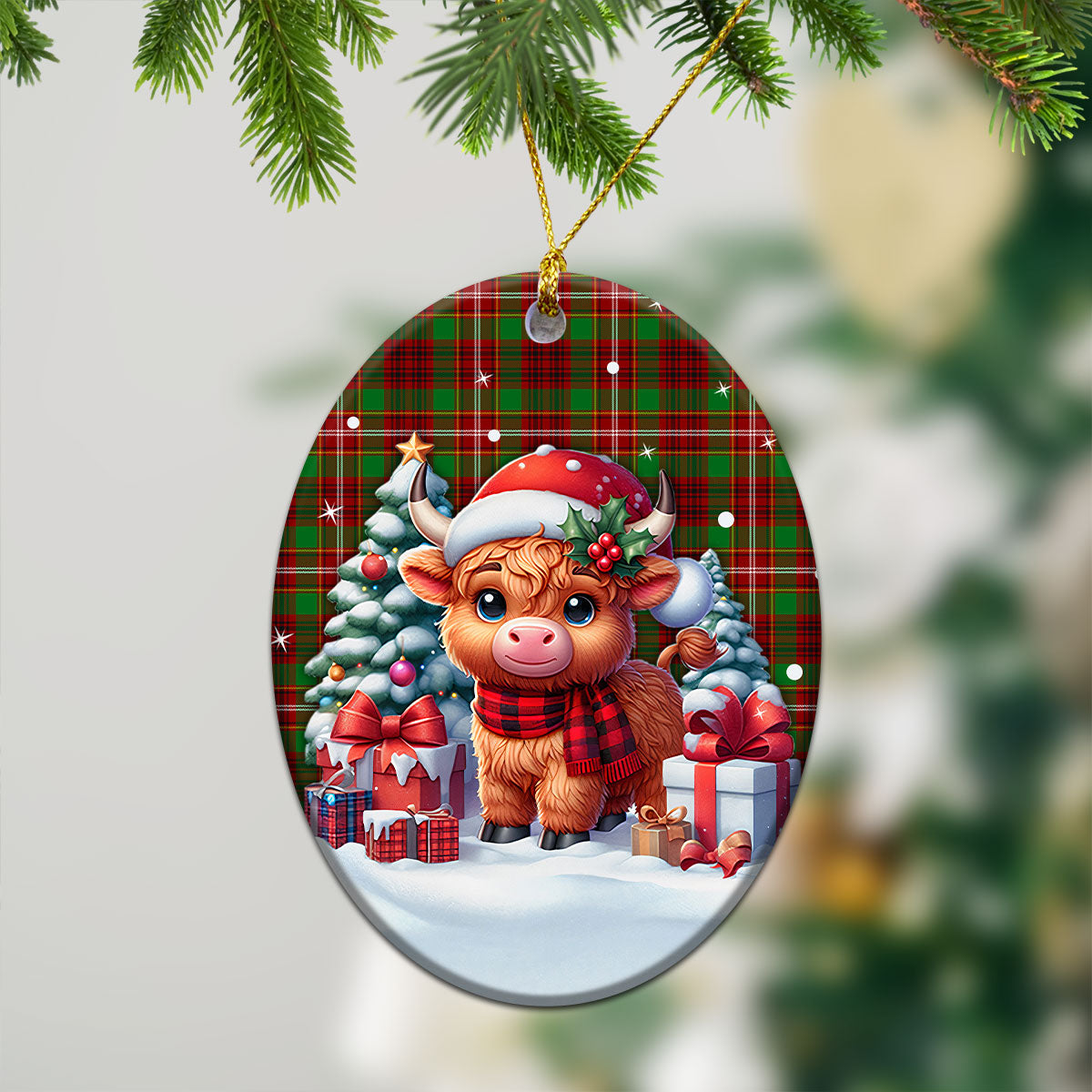 Ainslie Tartan Christmas Ceramic Ornament - Highland Cow Winter Style