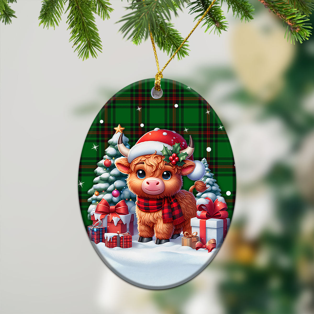 Anstruther Tartan Christmas Ceramic Ornament - Highland Cow Winter Style