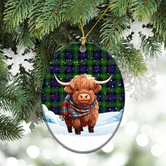 Baillie Tartan Christmas Ceramic Ornament - Highland Cows Snow Style