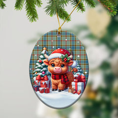 Balfour Blue Tartan Christmas Ceramic Ornament - Highland Cow Winter Style