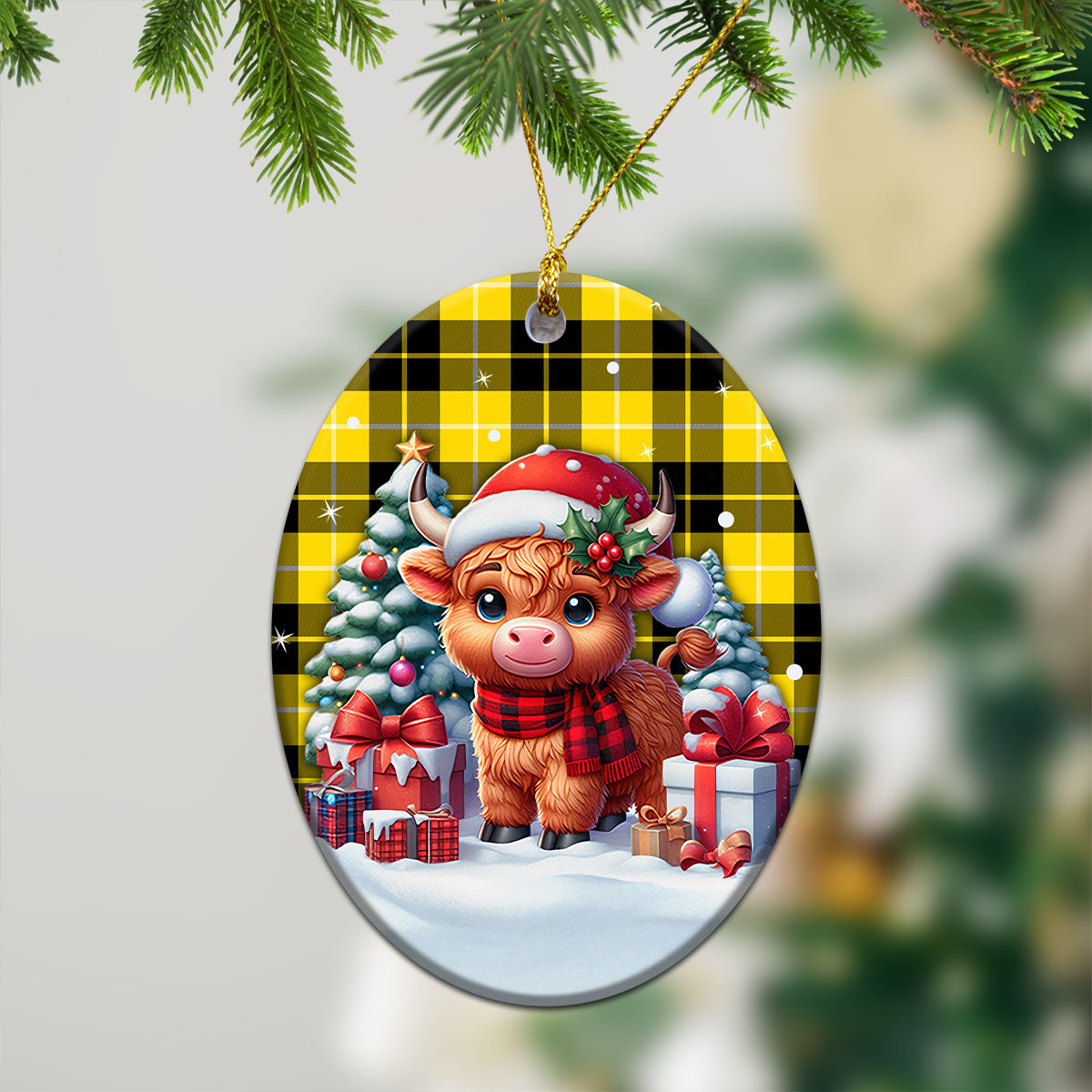 Barclay Dress Modern Tartan Christmas Ceramic Ornament - Highland Cow Winter Style