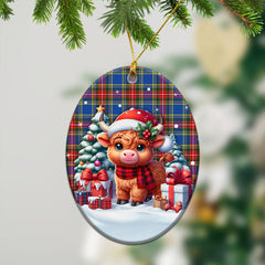 Bethune Modern Tartan Christmas Ceramic Ornament - Highland Cow Winter Style