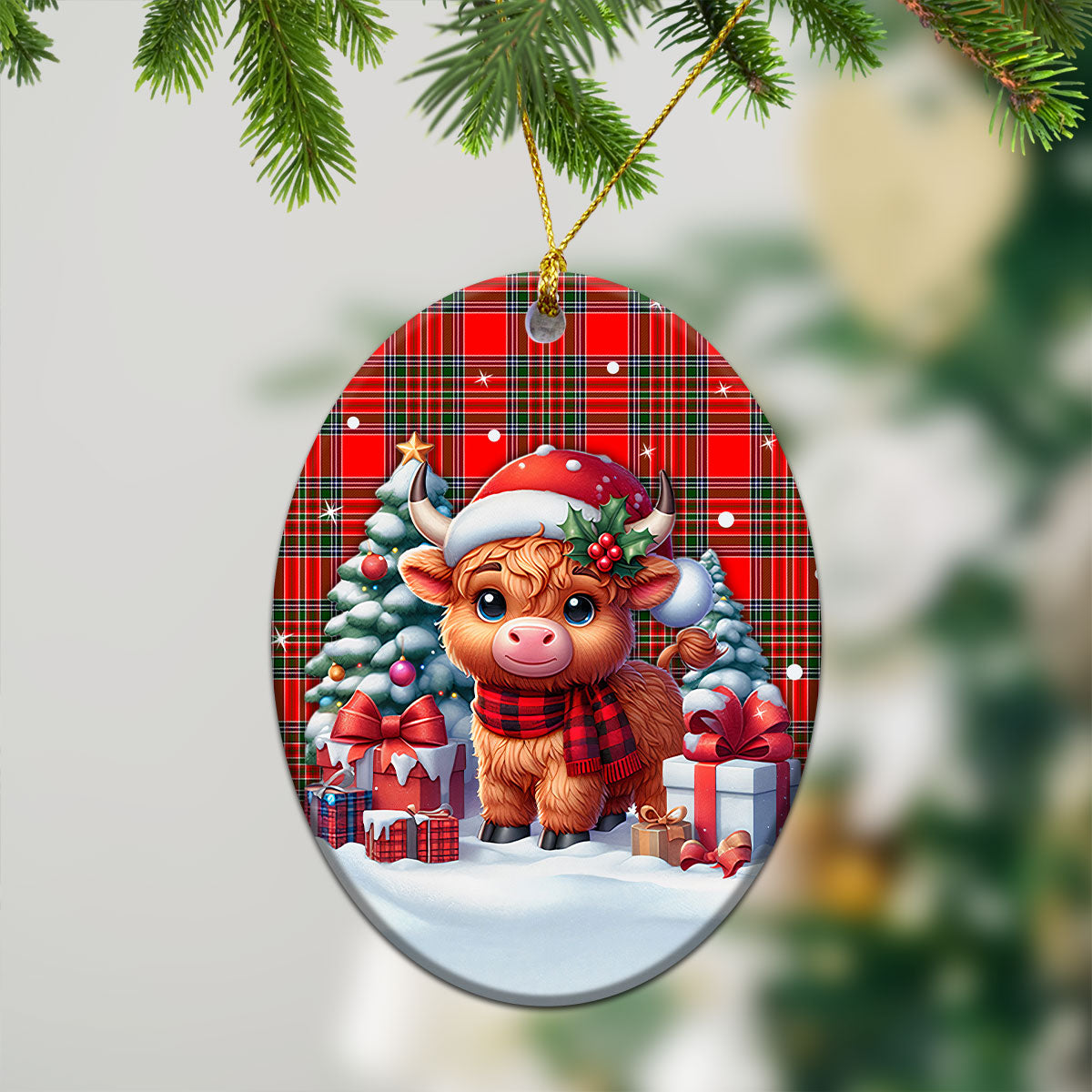 Binning (of Wallifoord) Tartan Christmas Ceramic Ornament - Highland Cow Winter Style