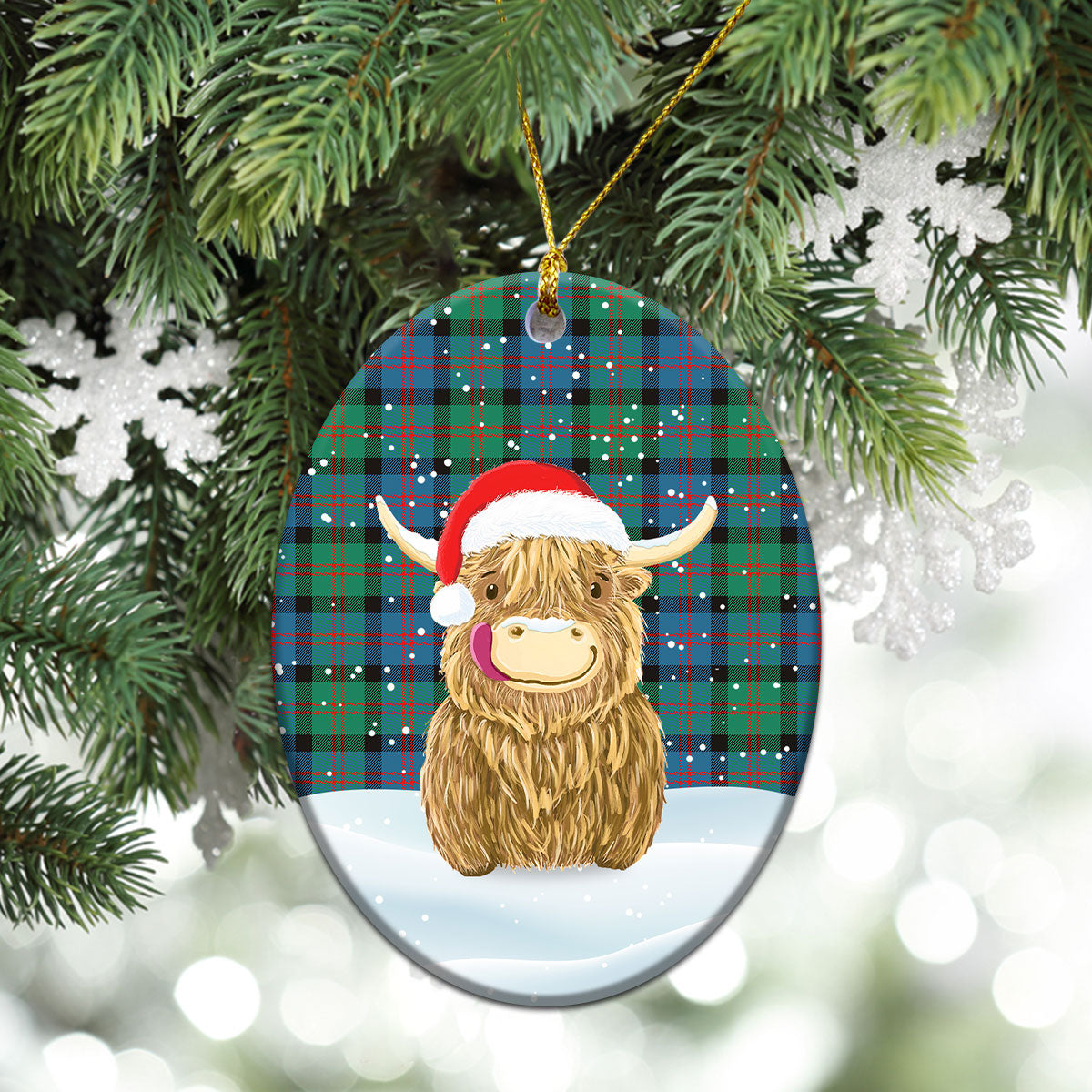 Blair Ancient 01 Tartan Christmas Ceramic Ornament - Highland Cows Style