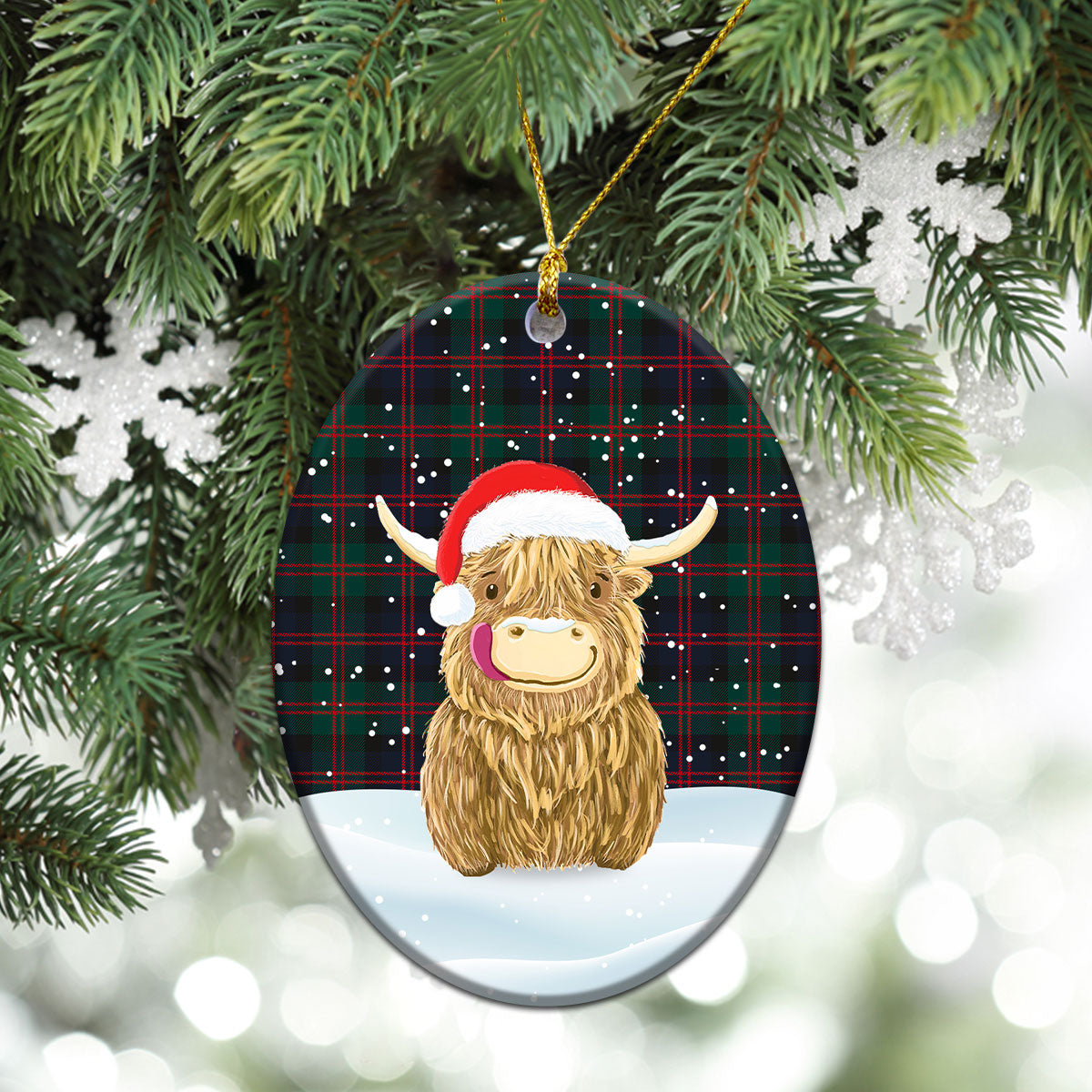 Blair Modern 01 Tartan Christmas Ceramic Ornament - Highland Cows Style