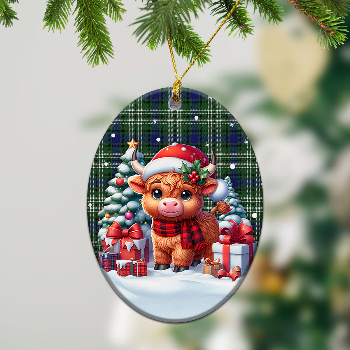 Blyth Tartan Christmas Ceramic Ornament - Highland Cow Winter Style