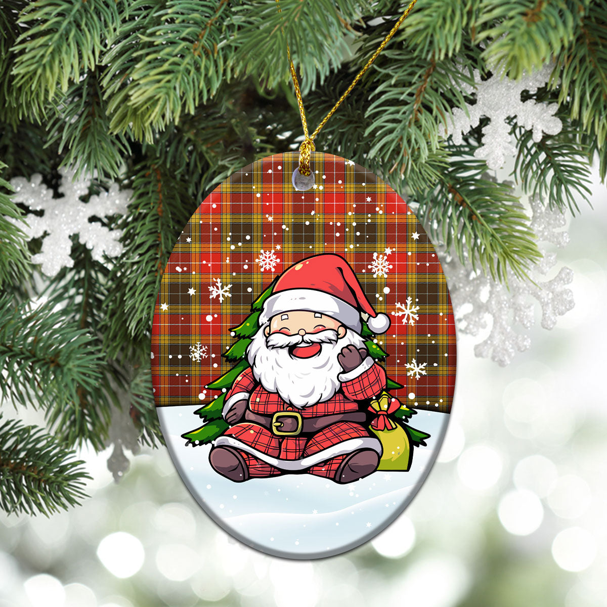 Buchanan Old Set Weathered Tartan Christmas Ceramic Ornament - Scottish Santa Style