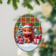 Buchanan Old Sett Tartan Christmas Ceramic Ornament - Highland Cow Winter Style