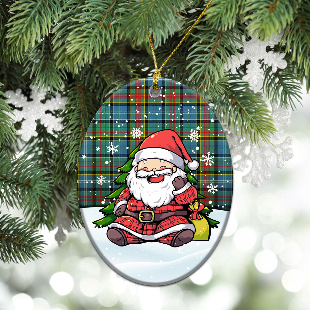 Caldwell Tartan Christmas Ceramic Ornament - Scottish Santa Style