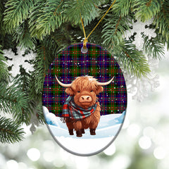 Cameron of Erracht Modern Tartan Christmas Ceramic Ornament - Highland Cows Snow Style