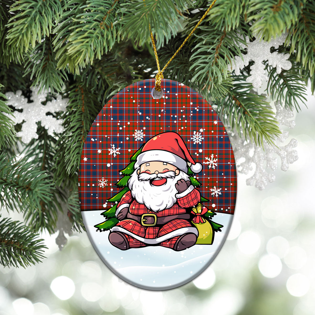 Cameron of Lochiel Ancient Tartan Christmas Ceramic Ornament - Scottish Santa Style