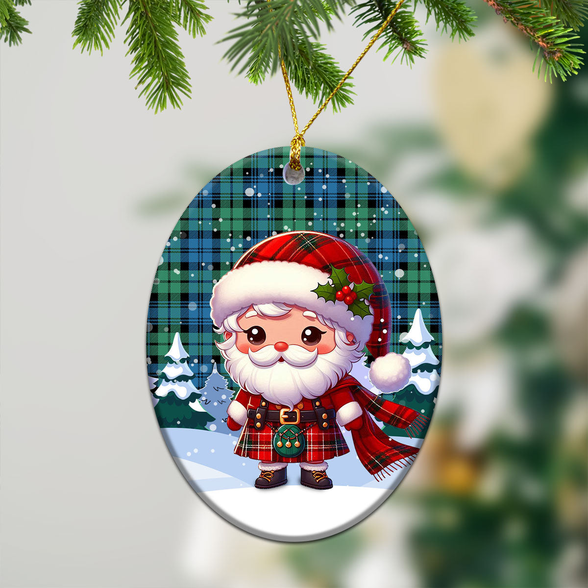 Campbell Ancient 01 Tartan Christmas Ceramic Ornament - Santa Claus In Kilt Style