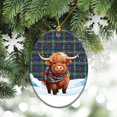 Campbell Argyll Modern Tartan Christmas Ceramic Ornament - Highland Cows Snow Style