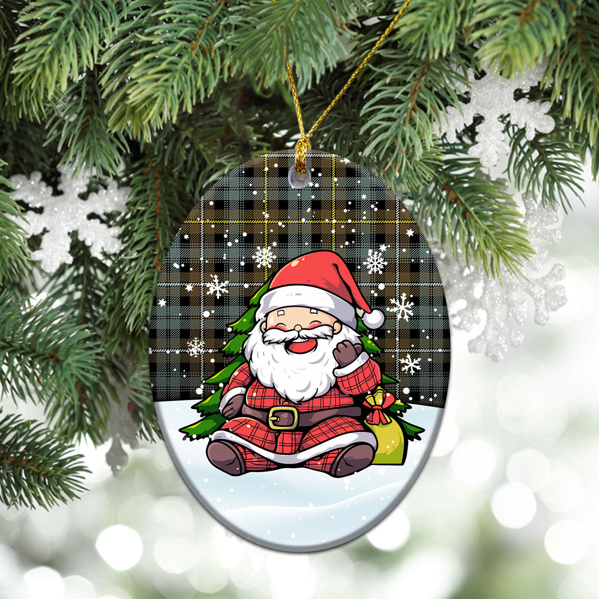 Campbell Argyll Weathered Tartan Christmas Ceramic Ornament - Scottish Santa Style