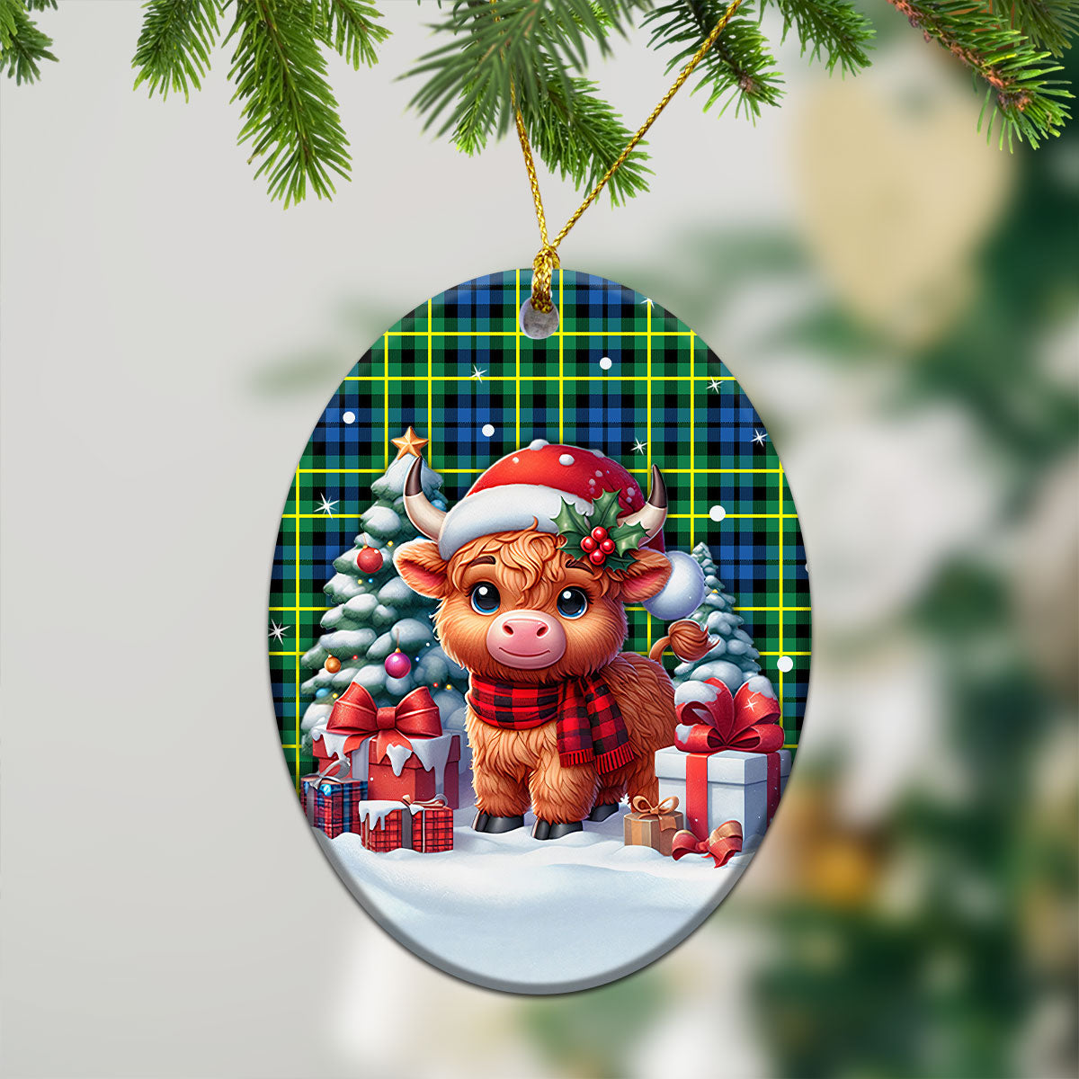 Campbell of Breadalbane Ancient Tartan Christmas Ceramic Ornament - Highland Cow Winter Style