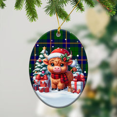 Carmichael Modern Tartan Christmas Ceramic Ornament - Highland Cow Winter Style