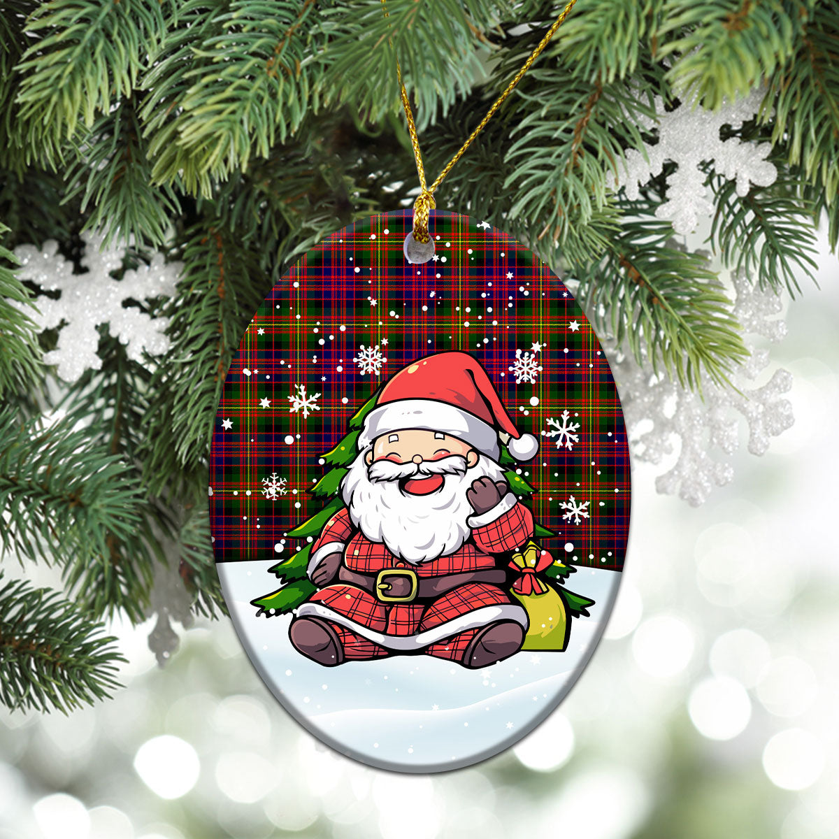 Carnegie Modern Tartan Christmas Ceramic Ornament - Scottish Santa Style