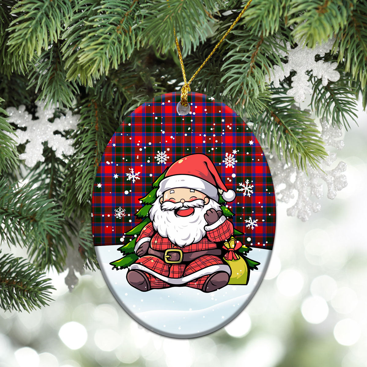 Carrick District Tartan Christmas Ceramic Ornament - Scottish Santa Style